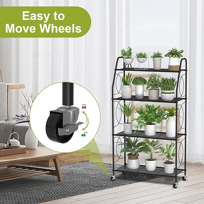 4 Tier Plant Stand with Wheels, Plant Shelf - Image 2
