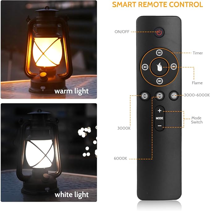2 Pack Vintage Lantern Flickering Flame Rechargeable LED Retro Camping Lights 4 - Image 4