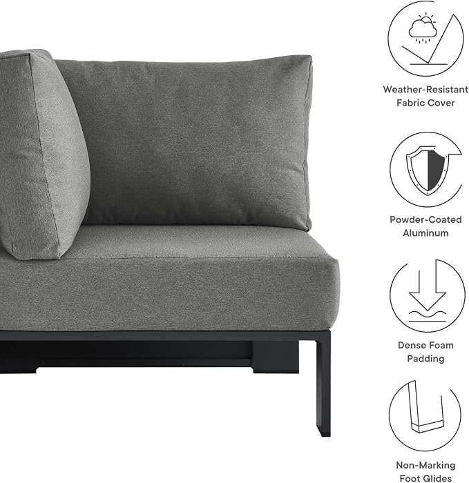 Modway Tahoe Aluminum Outdoor Sectional Corner Chair in Gray Charcoal - Image 7