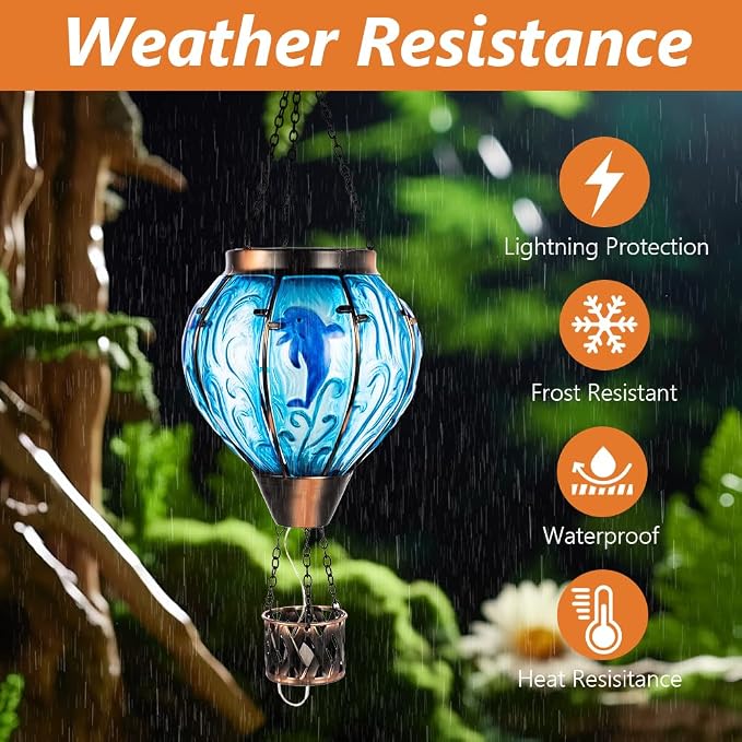 Blue Dolphin Hot Air Balloon Solar Lantern - Image 3