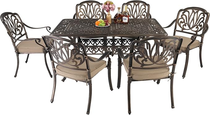 VINGLI 7 Pieces Outdoor Dining Set, Cast Aluminium All-Weather Patio Dining Set by VINGLI