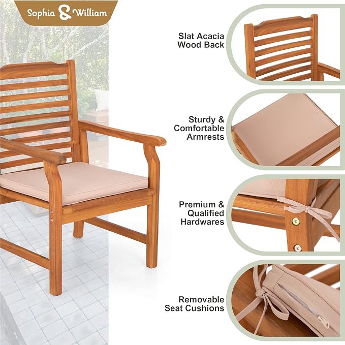 Sophia & William 2 Pieces Acacia Wood Patio Dining Chairs - Image 2