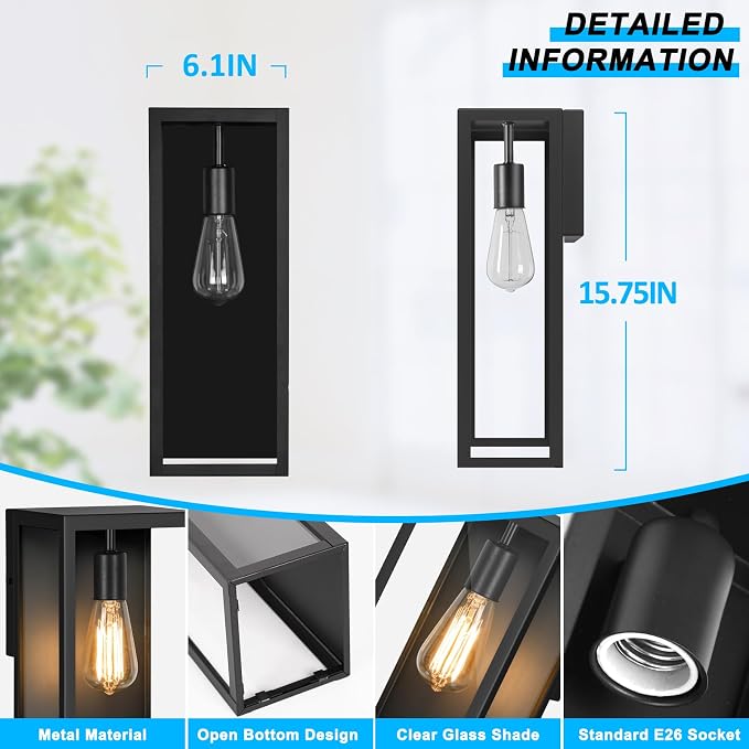 VerRon 2-Pack Outdoor Wall Lanterns, 16” Exterior Waterproof Outdoor Lights - Image 3