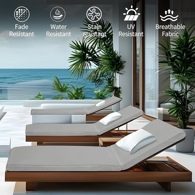 Outdoor Chaise Lounge Cushions for Patio, Waterproof Replacement Seat Pad for - Image 2