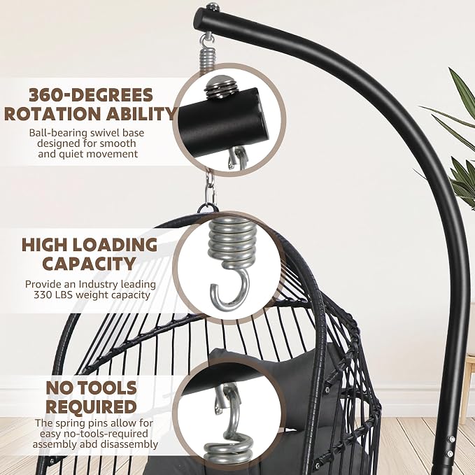 Chihee Egg Chair with Ultra Strong Stand and Cushion Foldable Wicker Rattan - Image 3