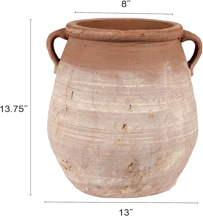 Creative Co-Op Large Orange & Whitewashed Terracotta Urn - Image 2