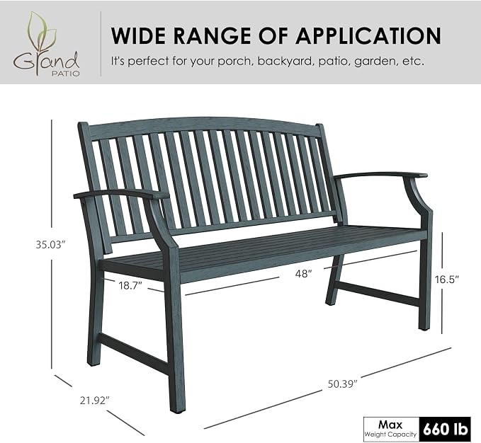Grand patio 52" Farmhouse Outdoor Bench, Garden Benches - Image 2