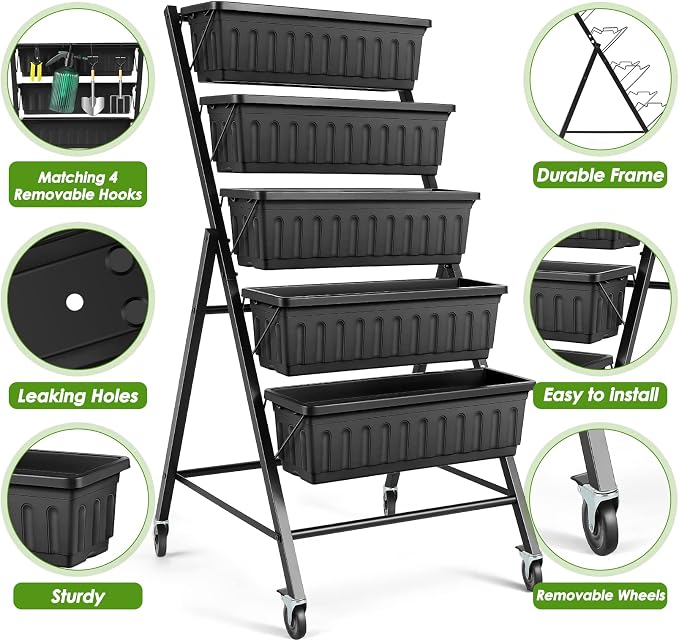 Suyncll Vertical Raised Garden Bed Planter Box, 5 Tiers Vertical Garden Planter - Image 3