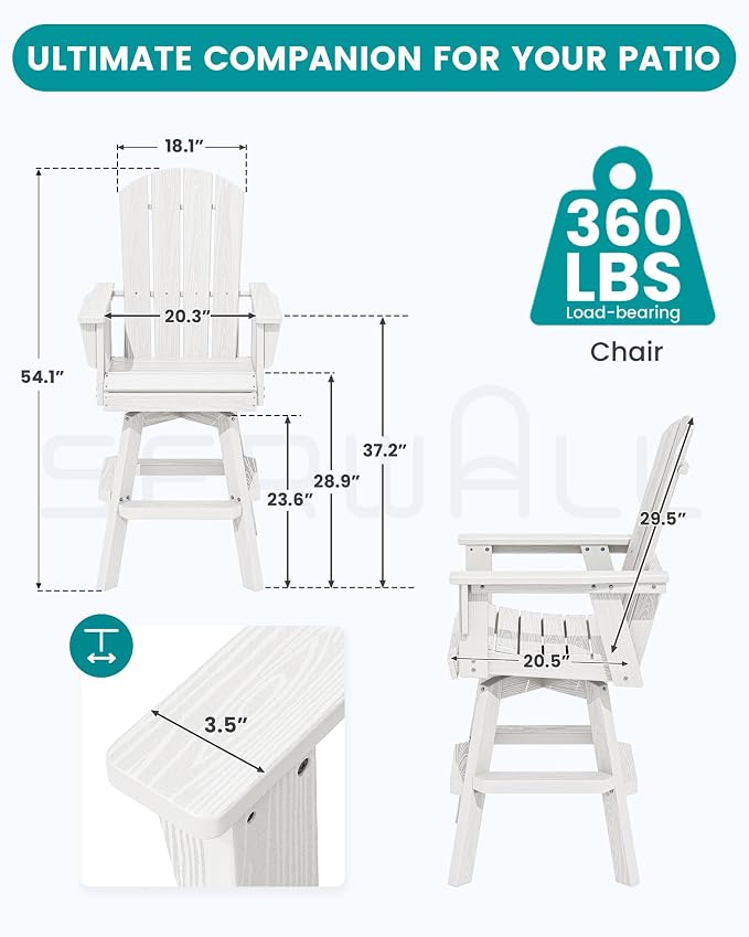 SERWALL Swivel Adirondack Barstools Set of 2, HDPE Outdoor Swivel Bar Chairs - Image 2