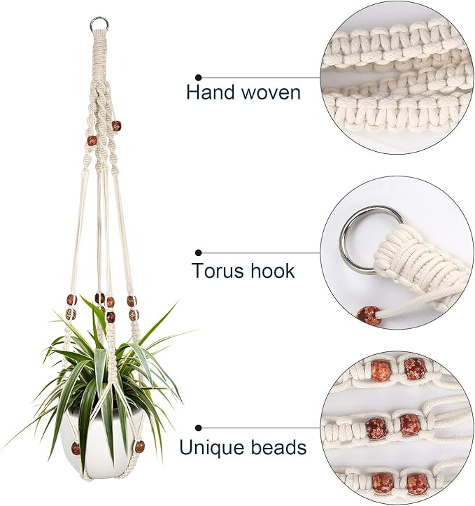 Augshy Macrame Plant Hanger, 2 Packs Plant Hangers, Hanging Planter - Image 3