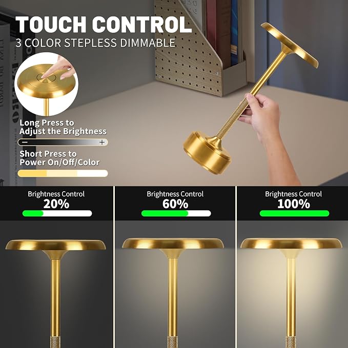 5200mAh Rechargeable Cordless LED Table Lamps Touch Sensor Light, 3-Levels - Image 5