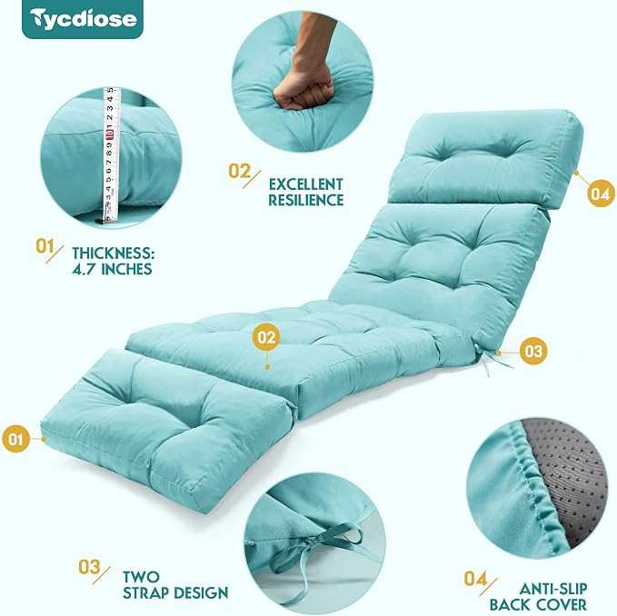 Outdoor Chaise Lounge Chair Cushion Waterproof 74.4 x 22 x 4.7 Inches Memory - Image 5