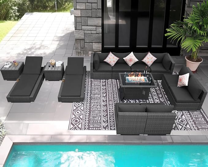 NICESOUL 13 Piece Outdoor Sectional w/Fire Pit Table, Luxury Modular Patio - Image 3