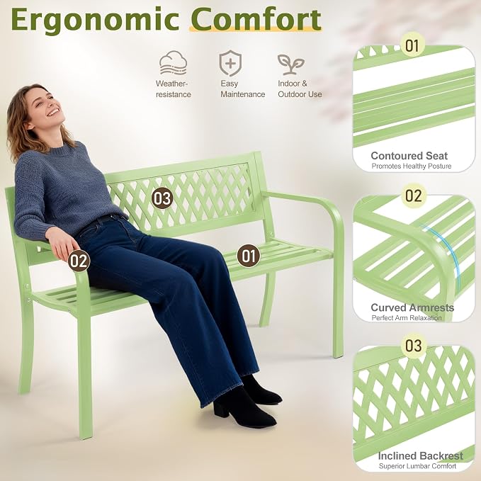 VINGLI 47'' Outdoor Bench, Weather Resistant Garden Patio Bench Powder Coated - Image 7