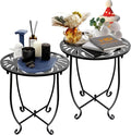 Outdoor Side Table for Small Spaces, 2 Pack 14 Inch Round Metal End Table for by Plant+Castle
