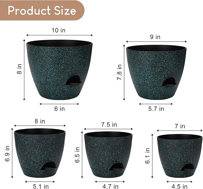 Plant Pots 10/9/8/7.5/7 inch, Self Watering Planters - Image 2