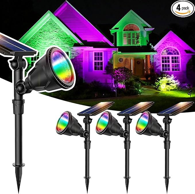 JSOT 4 Pack Halloween Solar Spot Lights Outdoor- RGB Solar Lights Outdoor by JSOT