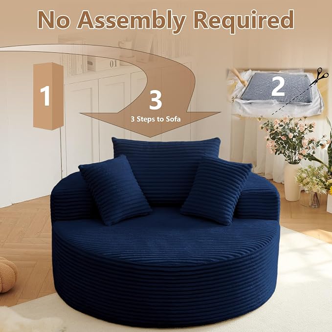 Oversized Round Chair Lounge Chaise Indoor, Upholstered Corduroy Deep Seat - Image 4