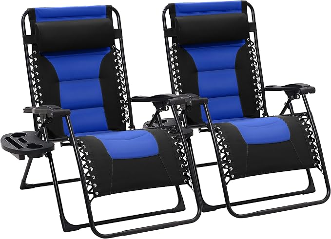 JEAREY Oversized Padded Zero Gravity Chairs Set of 2, Folding Lounge Chair by JEAREYOutdoorsCollection
