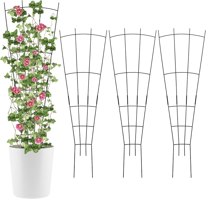 4 Pack 32'' Black Metal Plant Trellis Indoor/Outdoor, Fan Shape, Stainless Steel by ANCOUUIN