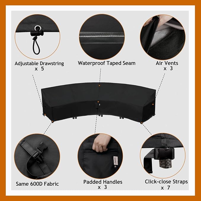 Curved Patio Furniture Cover for Outdoor Sectional Sofa, Lawn Outside Garden - Image 4