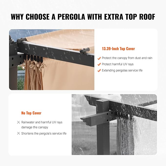 VEVOR 10'x10' Outdoor Retractable Pergola - Image 3