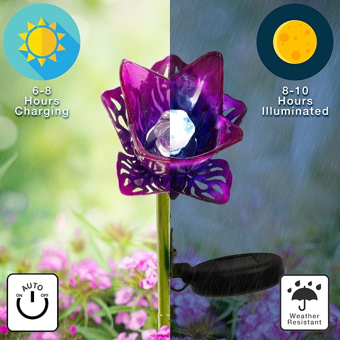 Crosslight Glass Flower Solar LED Waterproof Outdoor Garden Stake - Image 3