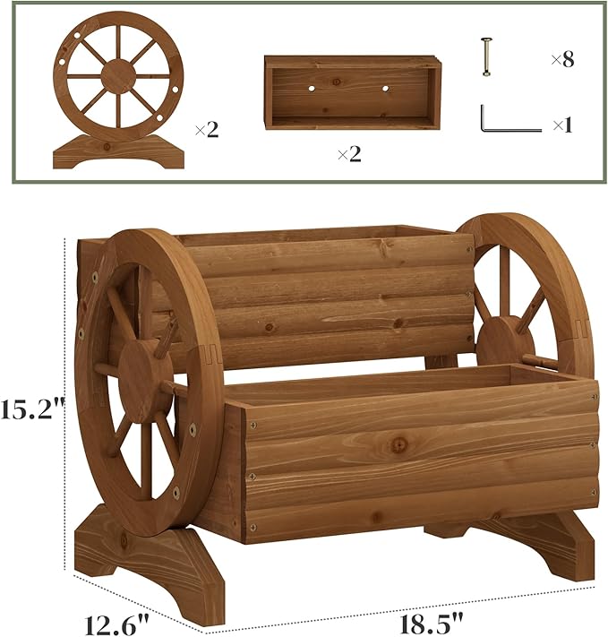 Wooden Wagon Planter Flower Cart - Image 5