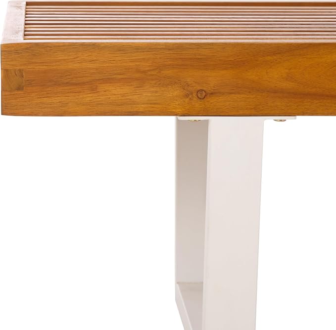 SAFAVIEH Outdoor Patio Furniture Heather Natural Brown Solid Wood & White Legs - Image 5