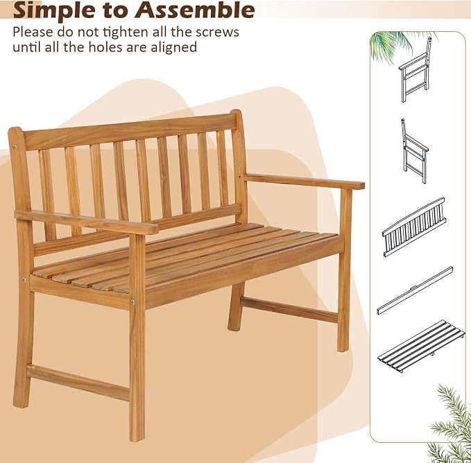Tangkula Outdoor Acacia Wood Bench, 2-Person Garden Bench - Image 9