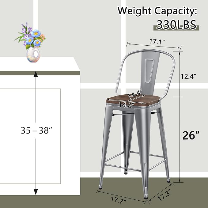 Yongqiang 26 inch Bar Stools Set of 4 Kitchen Counter Height Bar Chairs Modern - Image 2