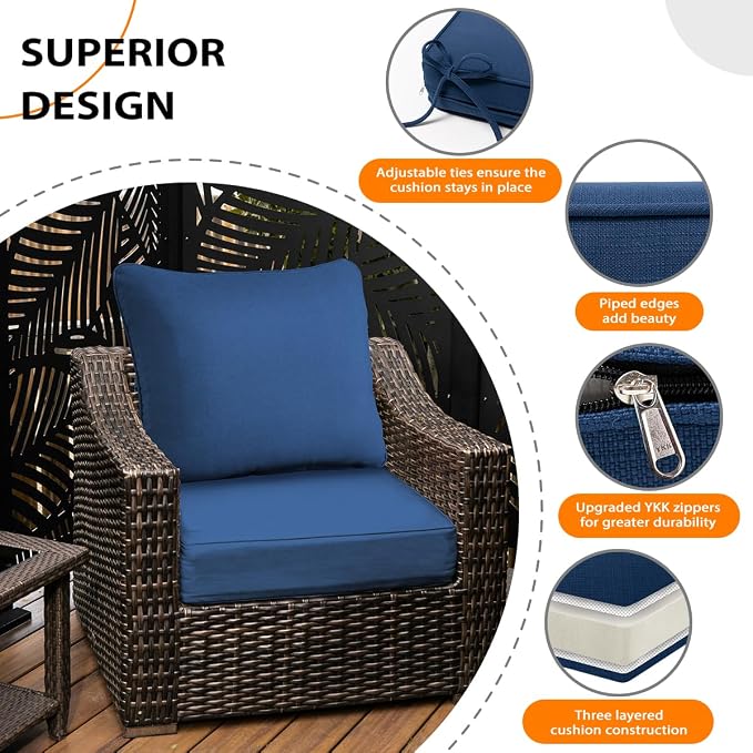 Sundale Outdoor Olefin Deep Seat Cushion, Patio Chair Cushion and Pillow - Image 3