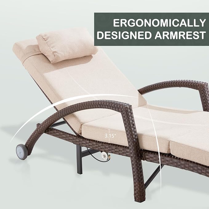 Outdoor Lounge Chairs Set of 4, Hydraulic Adjustable Outdoor Chaise Lounge - Image 8