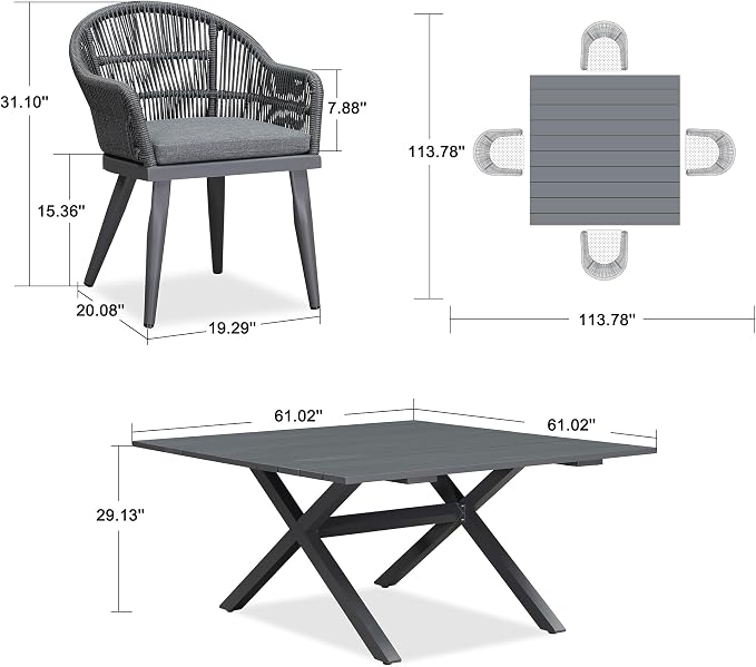 PURPLE LEAF 5 Pieces Oversized Square Patio Dining Set - Image 7