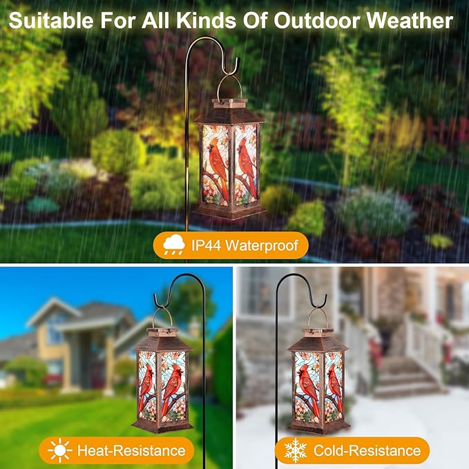 Solar Lantern Outdoor Waterproof Cardinal Garden Decor Birthday Gifts - Image 3