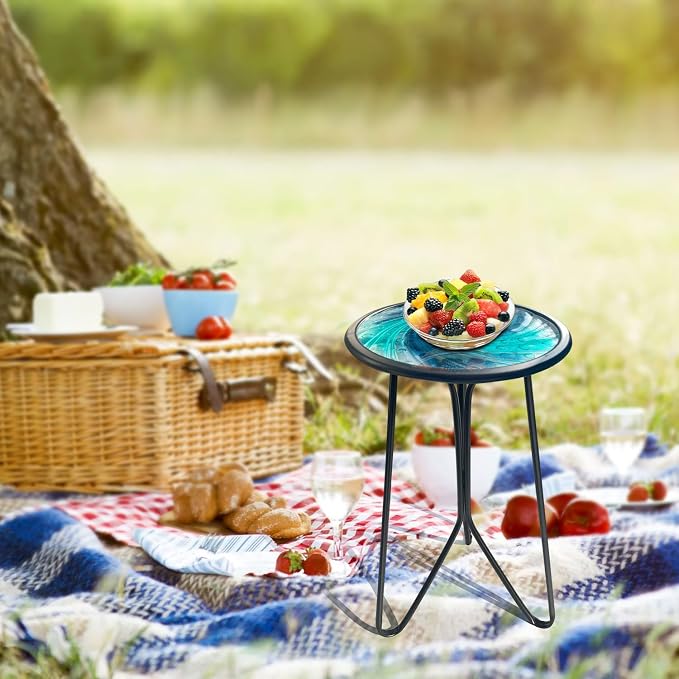 LIFFY Patio Side Table, Small Round End Table, Metal Side Table Outdoor - Image 7