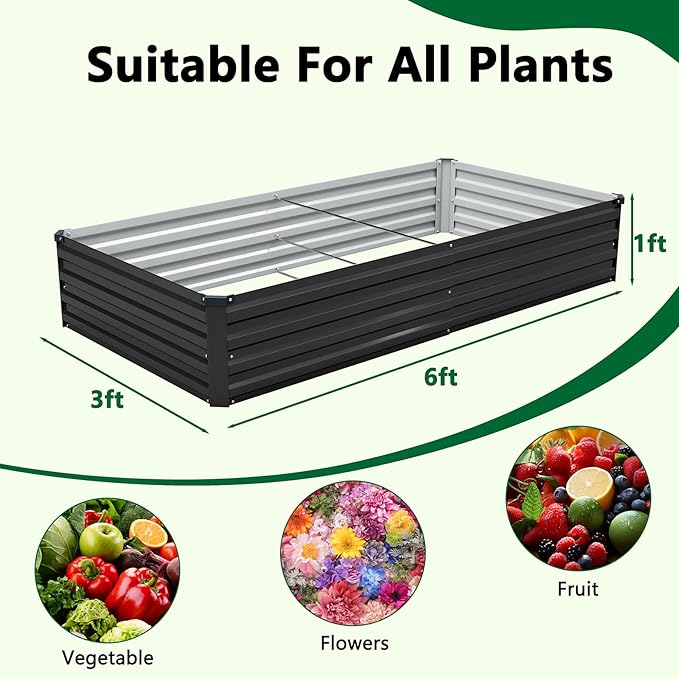 2 Pack 6x3x1FT Galvanized Raised Garden Bed Kit, Outdoor Metal Planter Box - Image 4