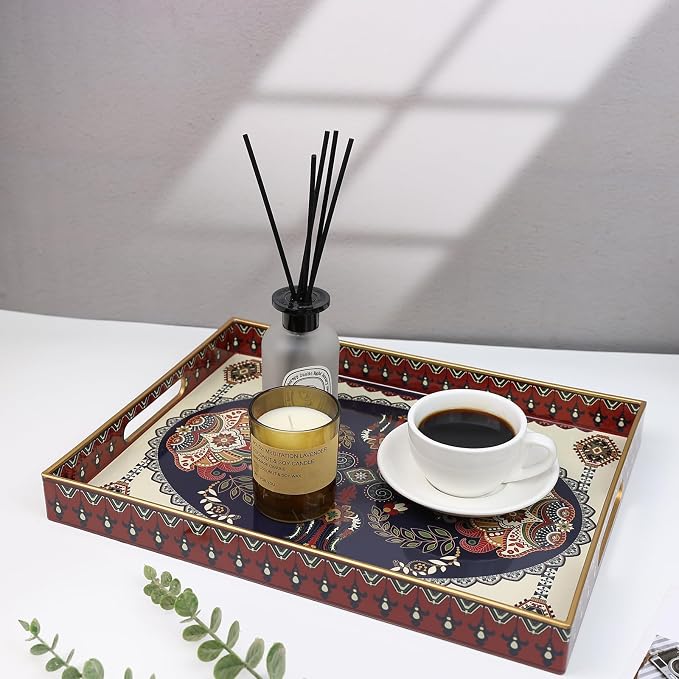 Spsyrine Plastic Serving Tray for Ottoman, Coffee Table, Rectangle Decorative - Image 3