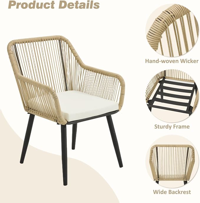 ECOTOUGE 5 Piece Patio Dining Set, Wicker Outdoor Furniture Set w/Glass Table - Image 2