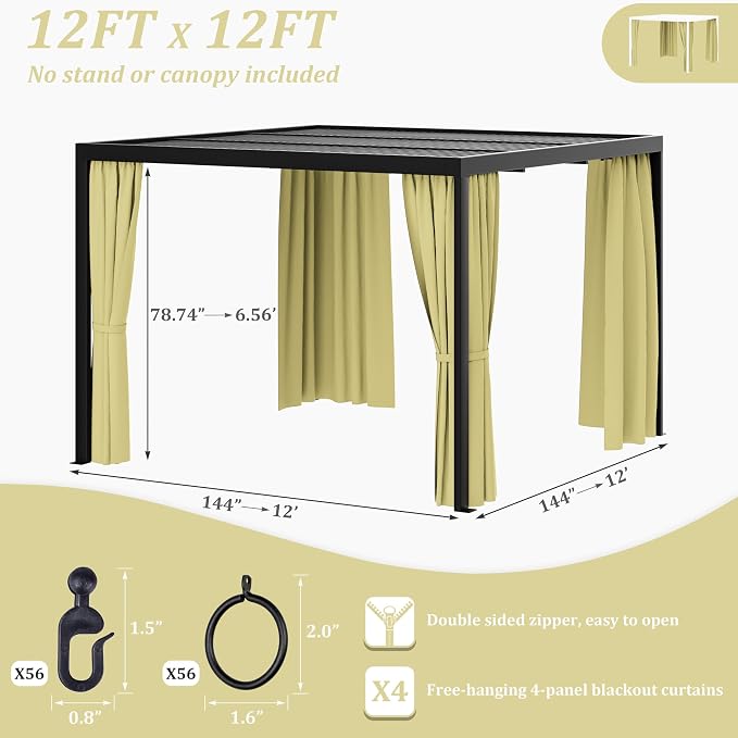 Gazebo Universal Replacement Privacy Curtain, 4-Panels Sidewall Curtains - Image 2