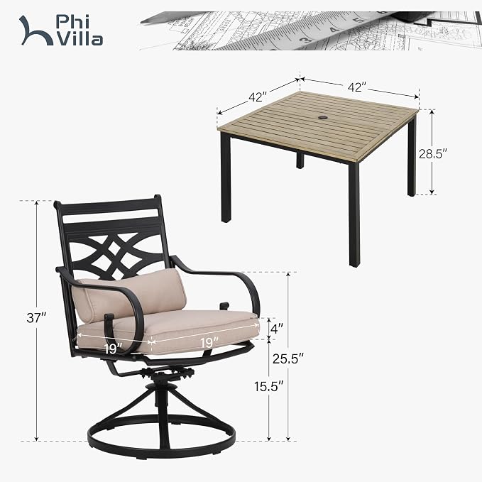 PHI VILLA 5 Pieces Outdoor Dining Set - Image 2