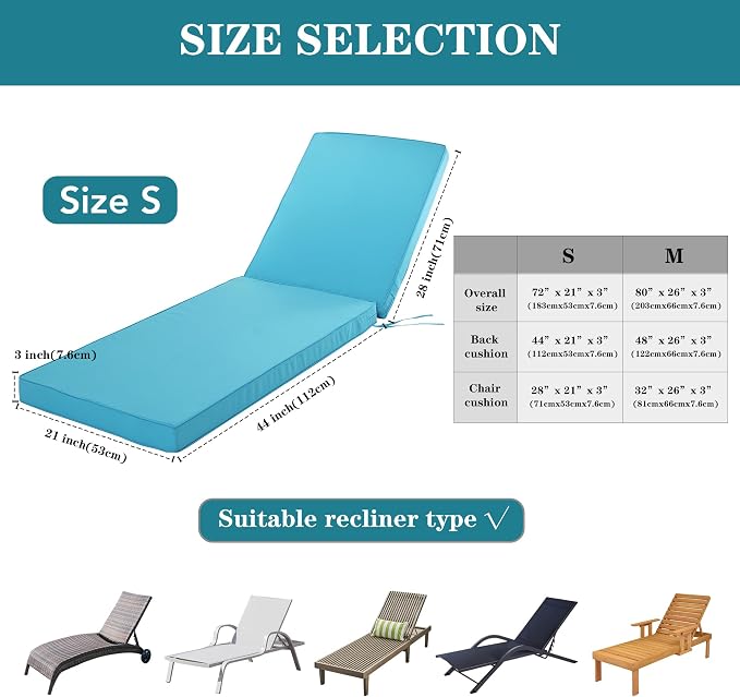 Chaise Lounge Cushion Outdoor, Waterproof and Stain-Resistant Lounge Deck - Image 5