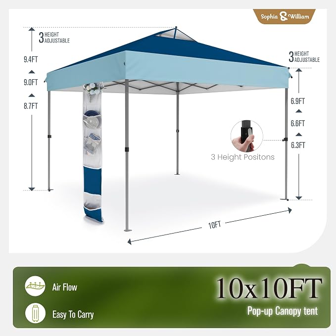 Sophia & William Canopy Tent Pop Up 10x10 ft, One Person Push Set Up Tent - Image 3