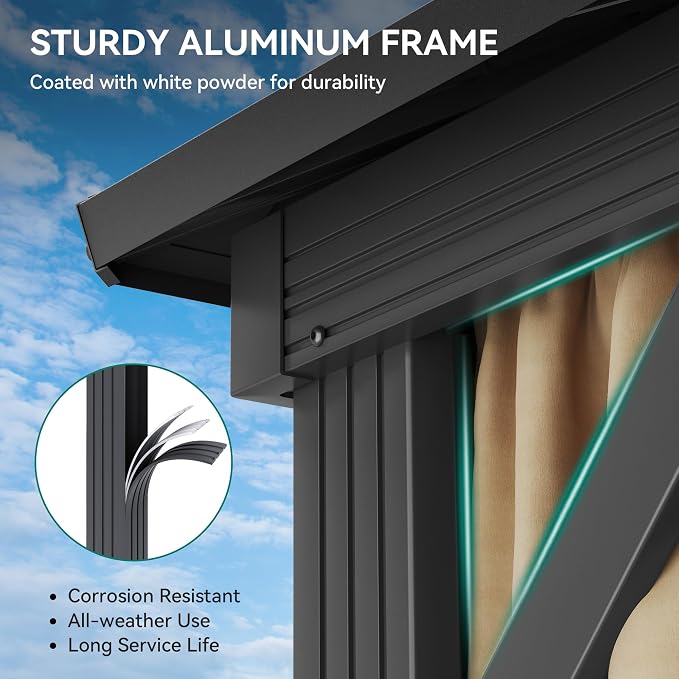 YITAHOME 10x10ft Gazebo Hardtop Double Roof Canopy w/Netting and Curtains - Image 3