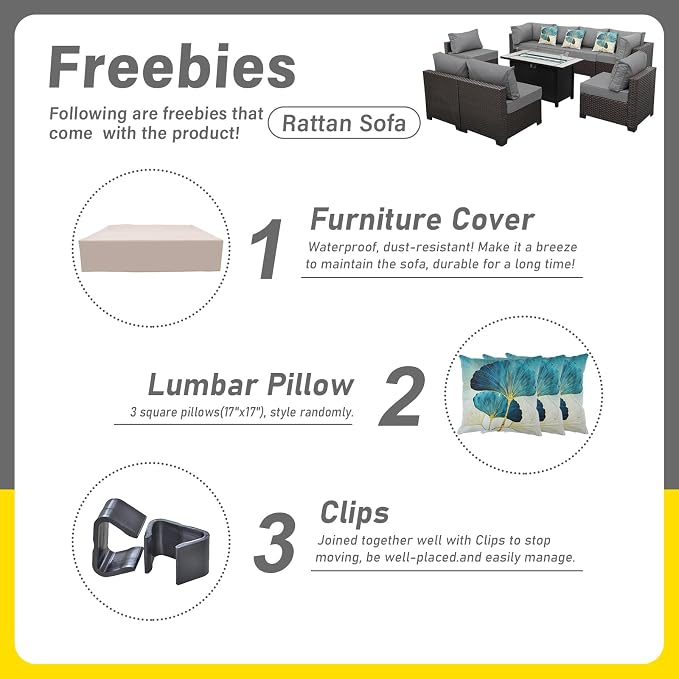 9 Pieces Wicker Patio Furniture Set Outdoor PE Rattan Sectional Conversation - Image 3
