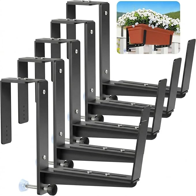 Window Box Brackets, Adjustable Planter Box Brackets, Heavy Duty Iron Flower by VOXOR