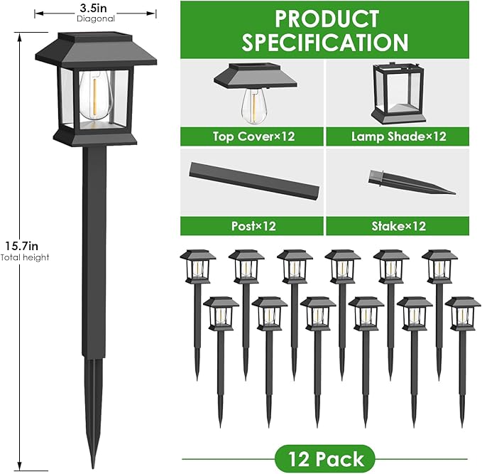 Solar Outdoor Lights, 12 Pack Solar Pathway Lights Waterproof, Landscape - Image 2