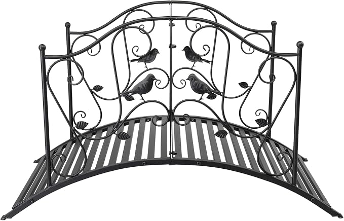 Metal Arch Garden Bridge with Safety Siderails, Decorative Footbridge, Ourdoor - Image 3