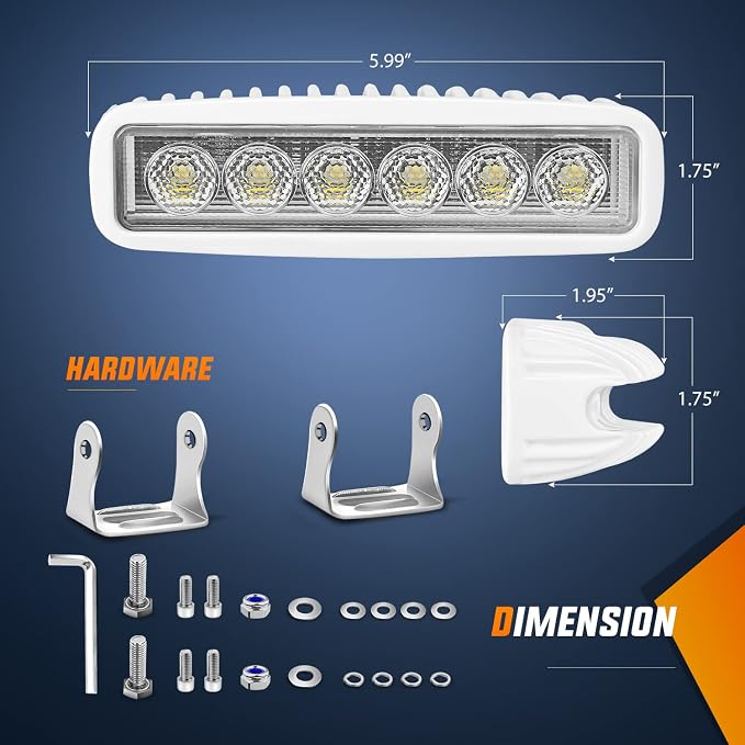 Nilight Marine Led Light Bar 2PCS 18w White 150° Flood Beams Ponton Boat Deck - Image 2