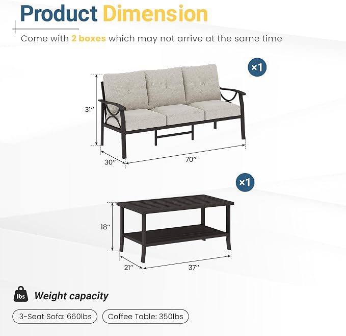 RoyalCraft 3 Seats Outdoor Patio Furniture Set, Outdoor Metal Sectional - Image 2